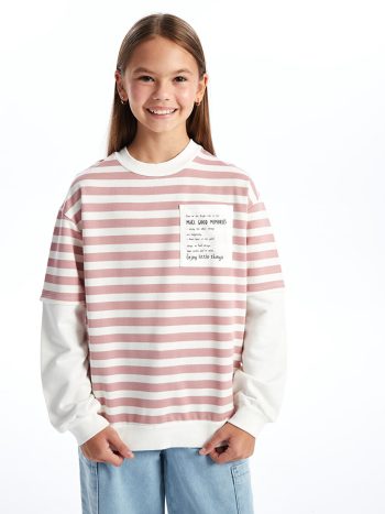 LCW Kids Pink Crew Neck Thick Sweatshirt for Girls