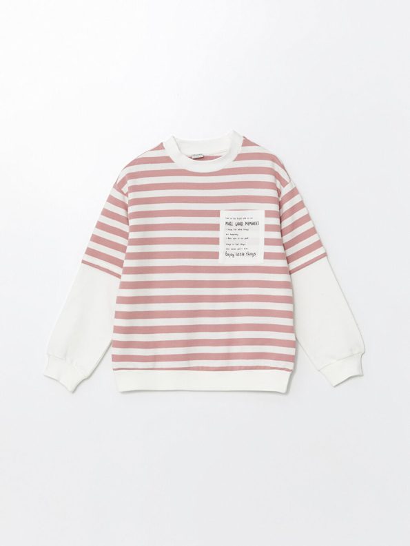 LCW Kids Pink Crew Neck Thick Sweatshirt for Girls