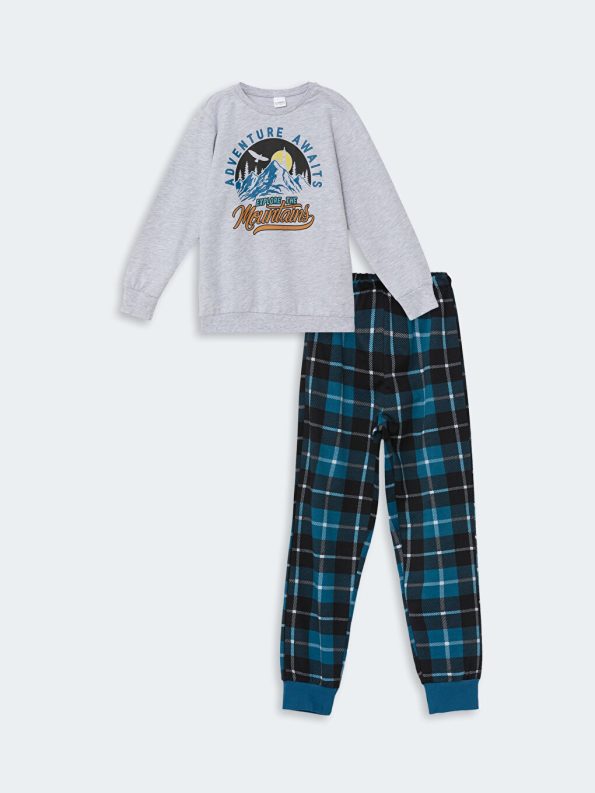 LCW Kids Gray Crew Neck Boys' Pajama Set