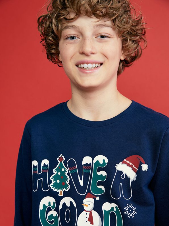 LCW Kids Navy Blue Christmas Themed Boys Pajama Set