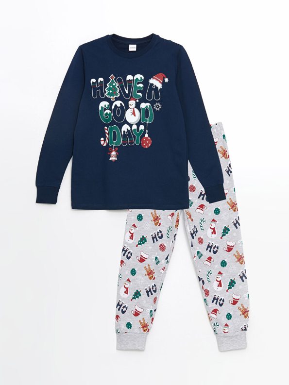 LCW Kids Navy Blue Christmas Themed Boys Pajama Set