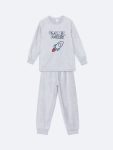 Kids Grey Crew Neck Plush Pajama Set