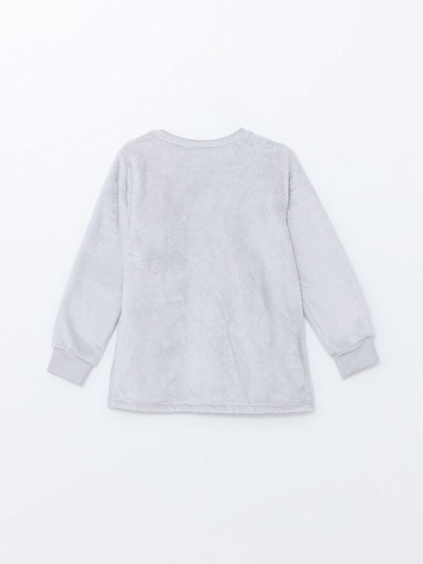Kids Grey Crew Neck Plush Pajama Set