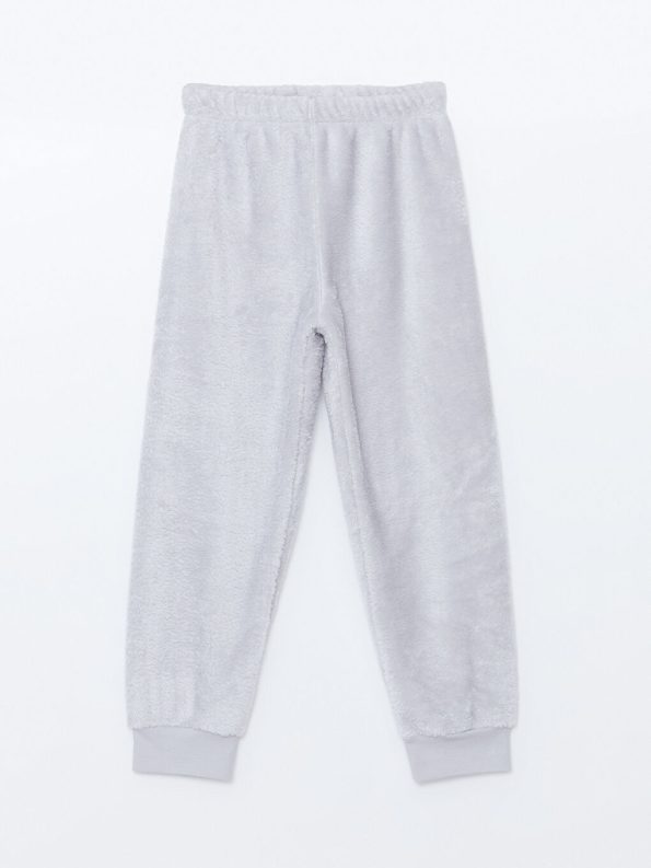 Kids Grey Crew Neck Plush Pajama Set
