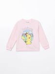 LCW Kids Pink Pikachu Print Crew Neck Thick Sweatshirt