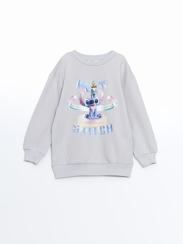 LCW Kids Grey Crew Neck Printed Sweatshirt for Girls