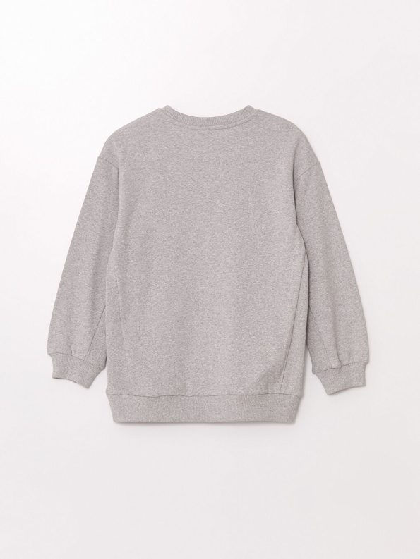 LCW Kids Grey Crew Neck Printed Sweatshirt for Girls