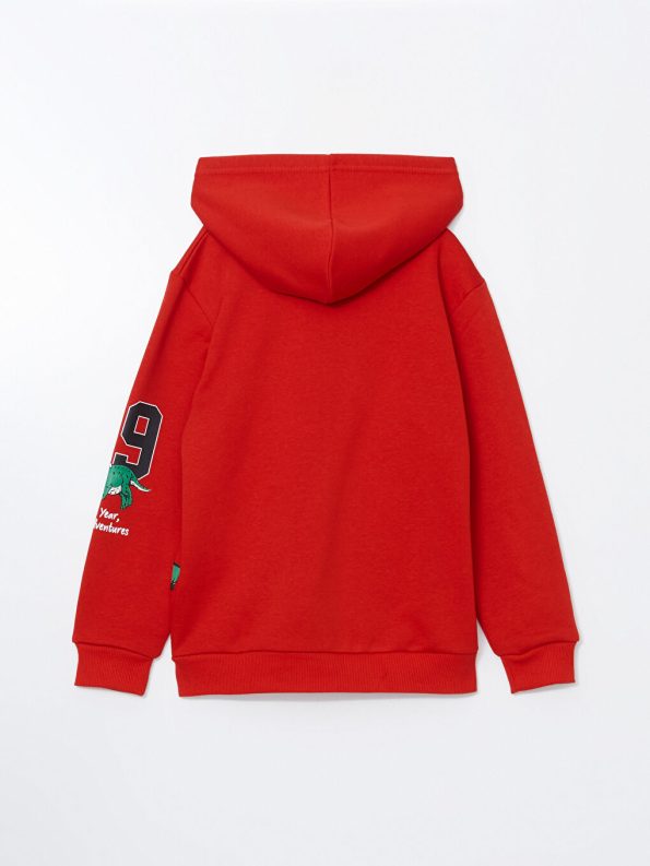 LCW Kids Red Hooded Dinosaur Print Christmas Themed Sweatshirt for Boys