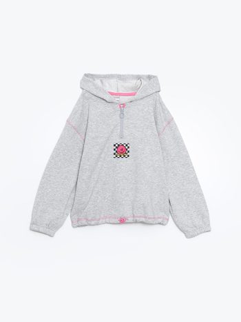 LCW Kids Grey Hooded Thick Sweatshirt for Girls