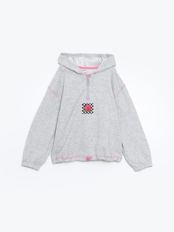 LCW Kids Grey Hooded Thick Sweatshirt for Girls