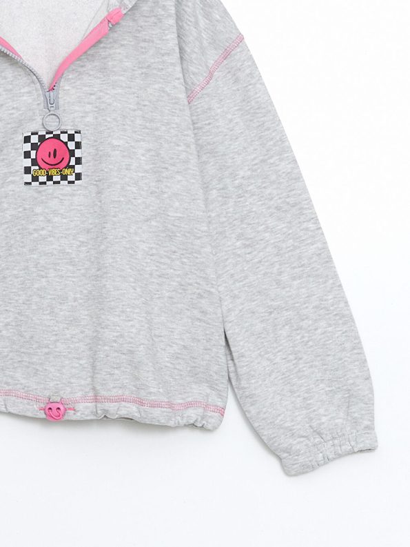 LCW Kids Grey Hooded Thick Sweatshirt for Girls