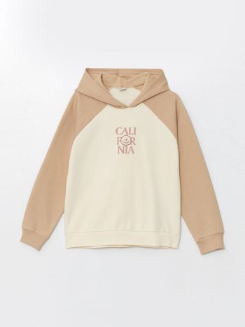 LCW Kids Beige Hooded Thick Sweatshirt for Girls