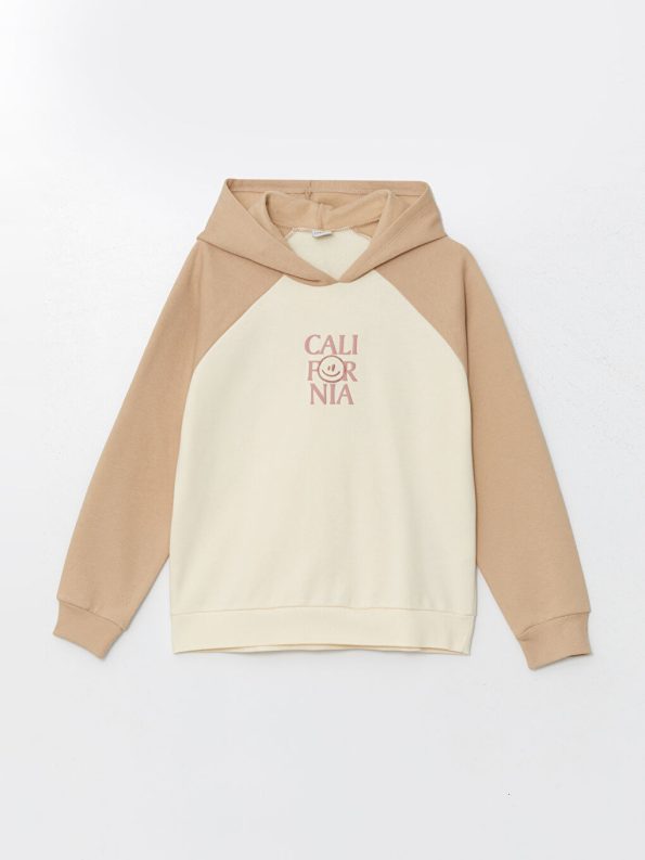 LCW Kids Beige Hooded Thick Sweatshirt for Girls