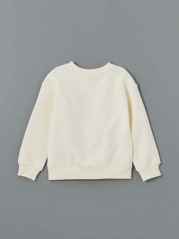 LCW Kids Cream Bicycle Neck Thick Sweatshirt for Girls