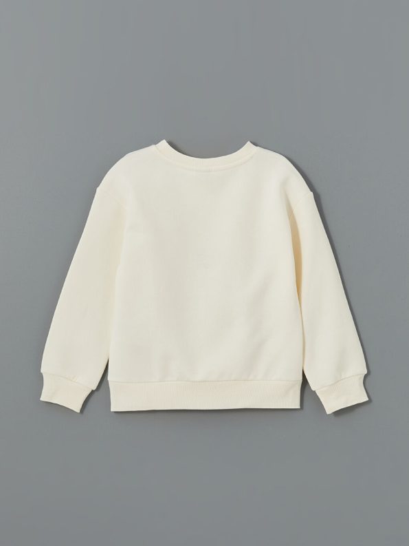LCW Kids Cream Bicycle Neck Thick Sweatshirt for Girls