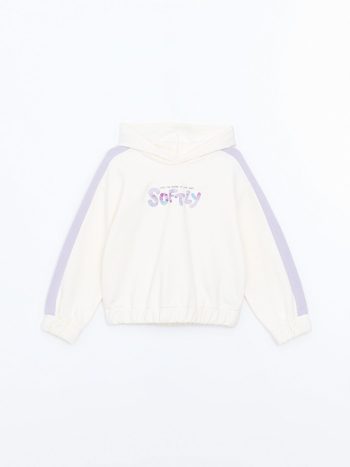 LCW Kids Cream Hooded Thick Sweatshirt for Girls