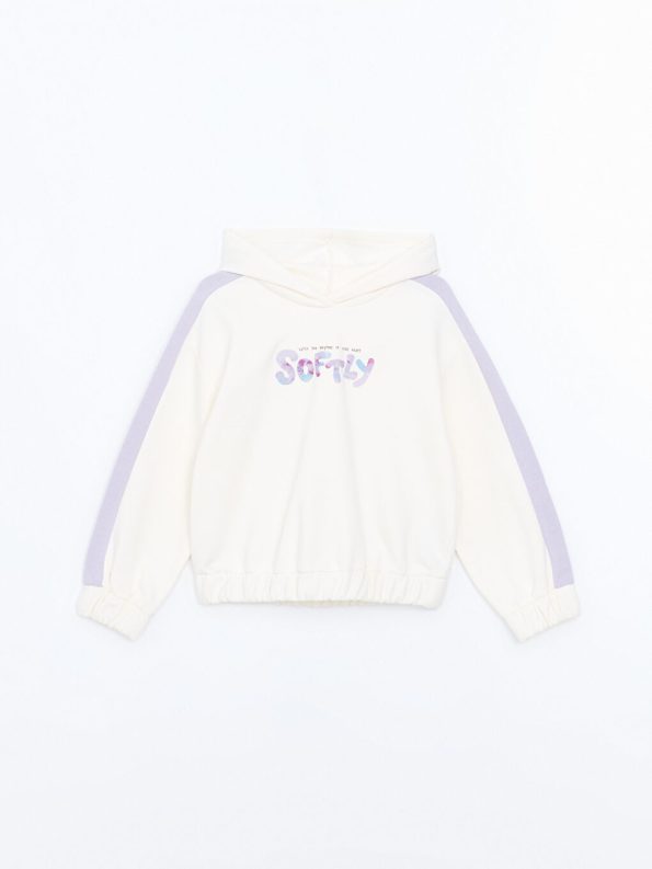 LCW Kids Cream Hooded Thick Sweatshirt for Girls