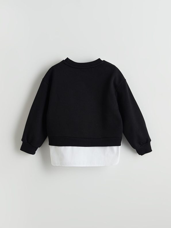 LCW Kids Black Crew Neck Thick Sweatshirt for Girls