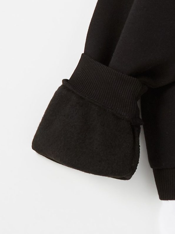 LCW Kids Black Crew Neck Thick Sweatshirt for Girls