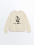LCW Kids Beige Crew Neck Thick Sweatshirt for Girls