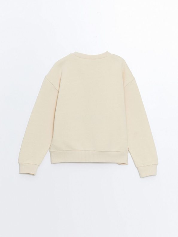 LCW Kids Beige Crew Neck Thick Sweatshirt for Girls