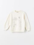 LCW Kids Cream Rhinestone Embellished Girls Thick Sweatshirt