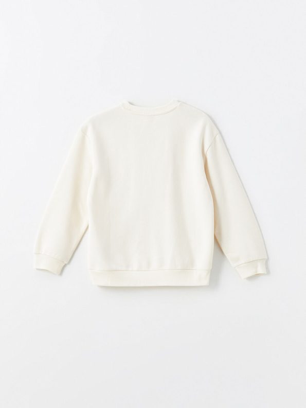 LCW Kids Cream Rhinestone Embellished Girls Thick Sweatshirt