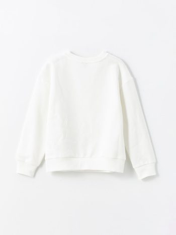 LCW Kids Cream Round Neck Rhinestone Girl's Sweatshirt