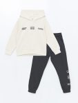 LCW Kids Beige Hooded Boys Thick Sweatshirt Set