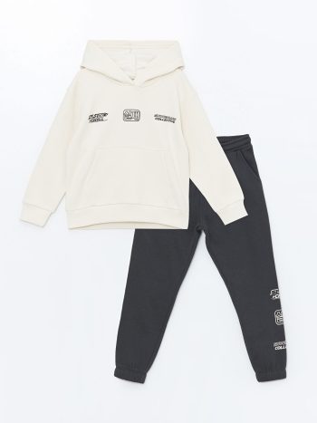 LCW Kids Beige Hooded Boys Thick Sweatshirt Set