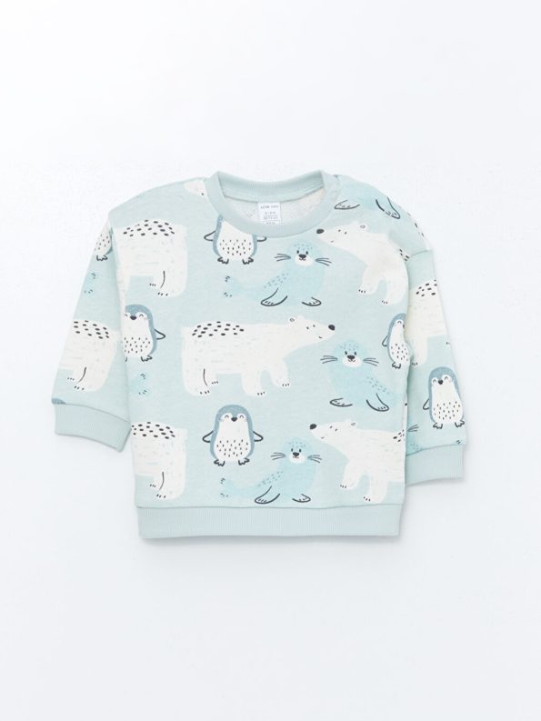 LCW Baby Green Crew Neck Boys Sweatshirt and Pants Set
