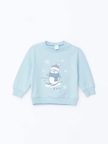 LCW babyMavi Long Sleeve Printed Crew Neck Baby Boy Sweatshirt Set