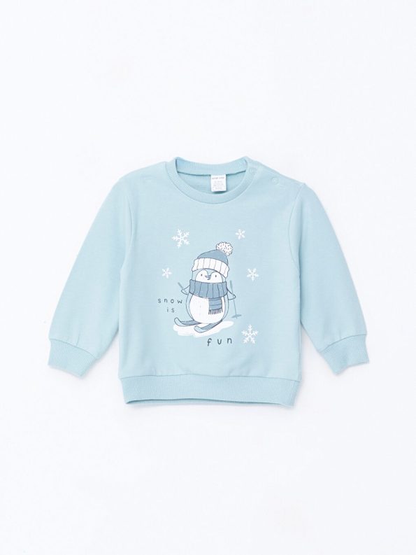 LCW babyMavi Long Sleeve Printed Crew Neck Baby Boy Sweatshirt Set