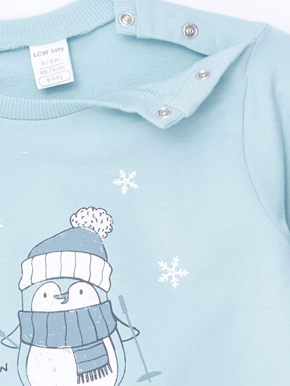 LCW babyMavi Long Sleeve Printed Crew Neck Baby Boy Sweatshirt Set
