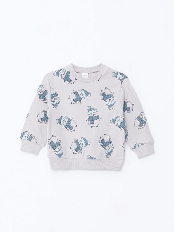 LCW babyMavi Long Sleeve Printed Crew Neck Baby Boy Sweatshirt Set