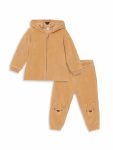 LCW Baby Brown Hooded Embroidered Boy's Cardigan and Sweatpants Set