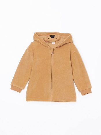 LCW Baby Brown Hooded Embroidered Boy's Cardigan and Sweatpants Set