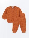 LCW Baby Orange Printed Long Sleeve Crew Neck Sweatshirt and Pants Set