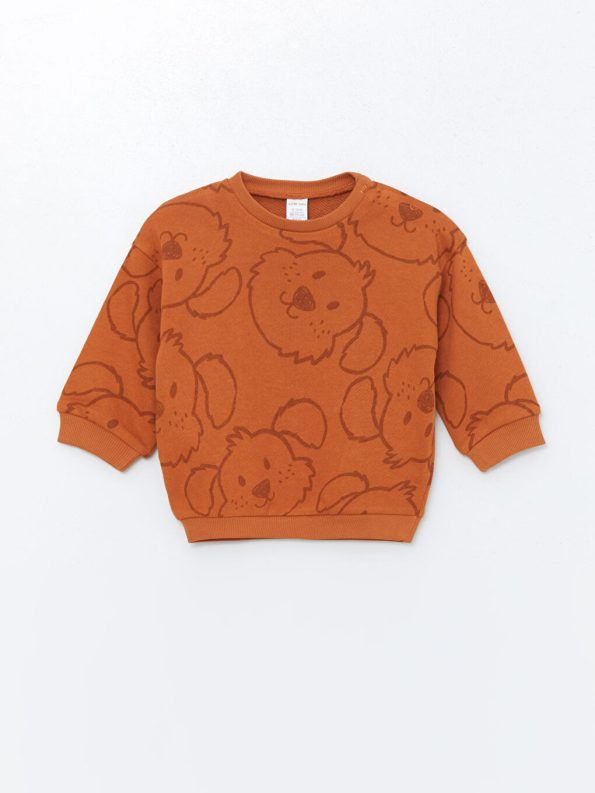 LCW Baby Orange Printed Long Sleeve Crew Neck Sweatshirt and Pants Set