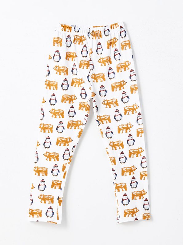 LCW Kids Cream Polo Neck Printed Boys Pajama Set