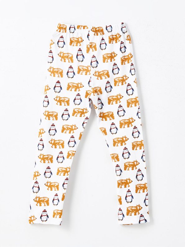 LCW Kids Cream Polo Neck Printed Boys Pajama Set