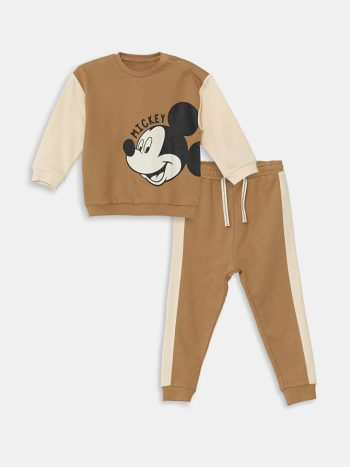 LCW Baby Brown Mickey Mouse Printed Boys Tracksuit Set