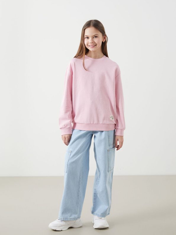 LCW Kids Pink Printed Crew Neck Sweatshirt