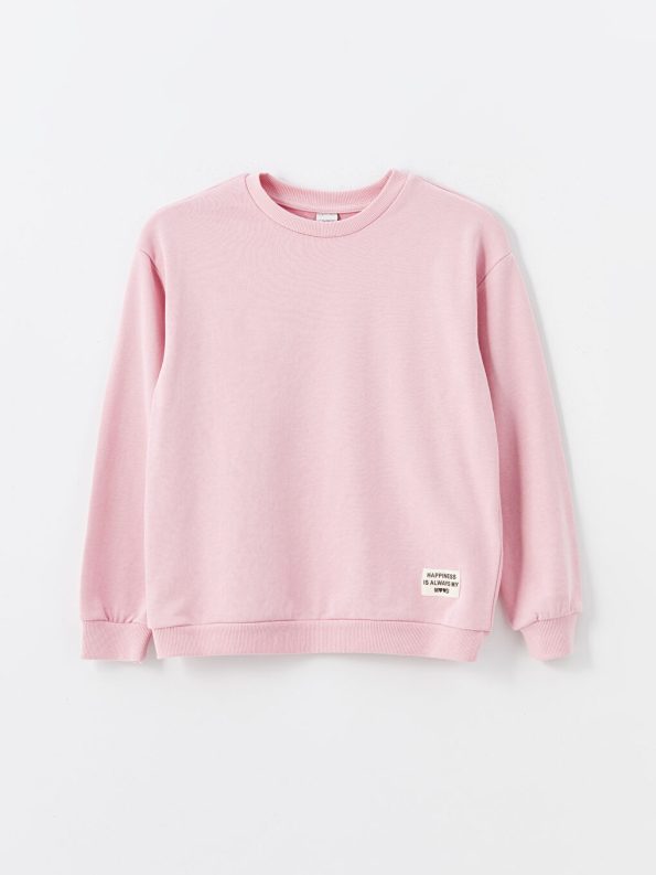LCW Kids Pink Printed Crew Neck Sweatshirt