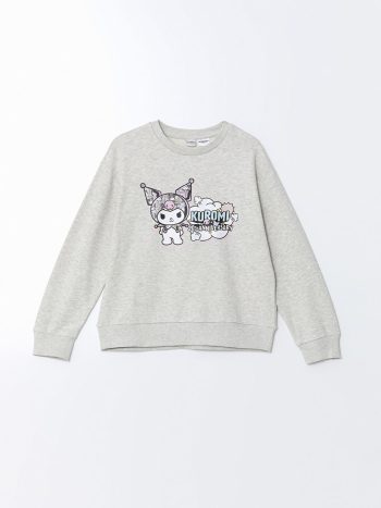 LCW Kids Gray Crew Neck Kuromi Printed Girls Sweatshirt
