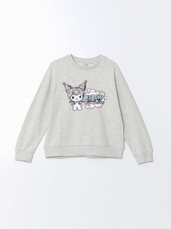 LCW Kids Gray Crew Neck Kuromi Printed Girls Sweatshirt