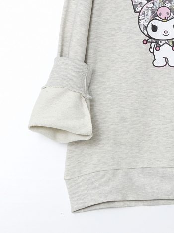LCW Kids Gray Crew Neck Kuromi Printed Girls Sweatshirt