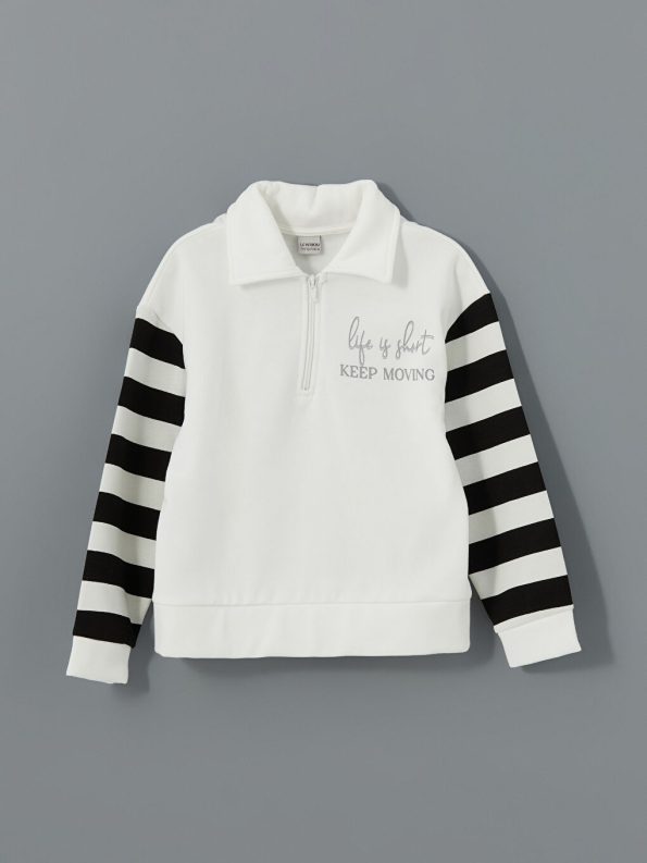 LCW Kids Off-White Polo Collar Thick Sweatshirt for Girls