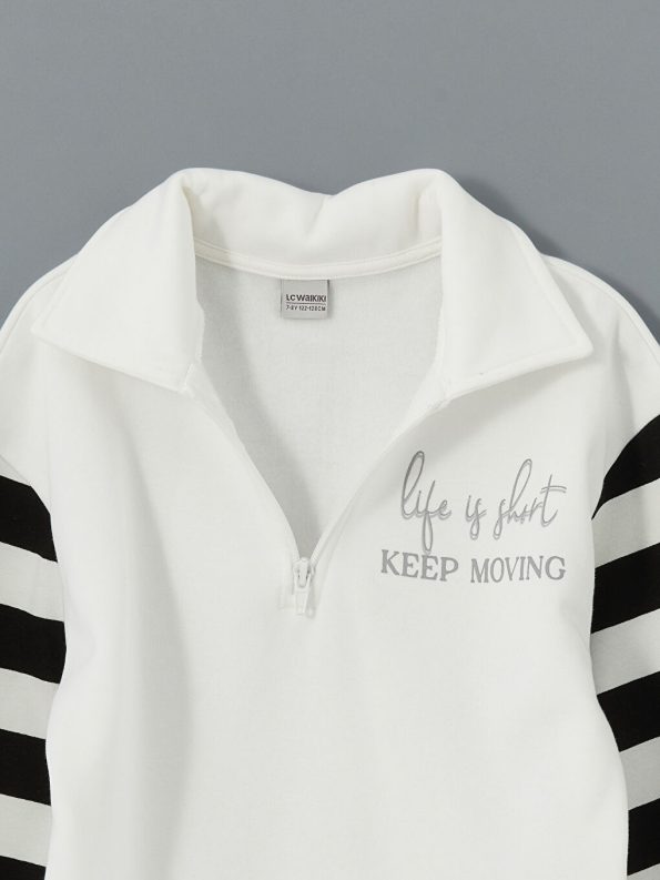 LCW Kids Off-White Polo Collar Thick Sweatshirt for Girls