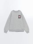 LCW Kids Gray Round Neck Thick Sweatshirt for Girls